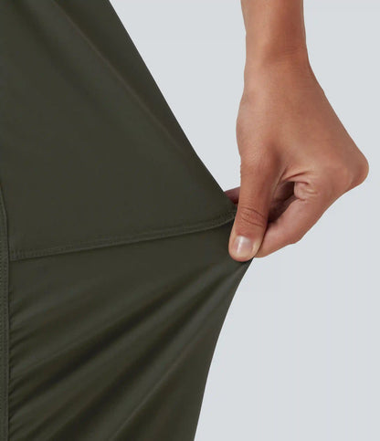Mid Rise Drawstring Ruched Tapered Quick Dry InstantCool Running Joggers with Pockets-UPF40+