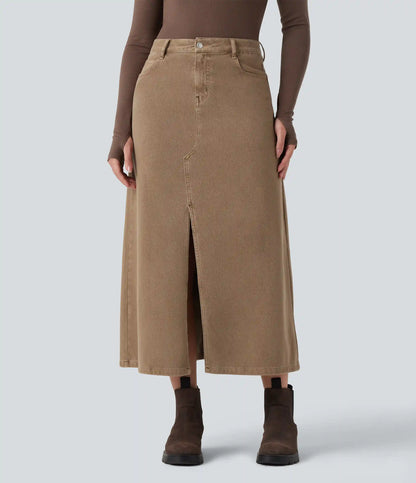 Halara Flex™ Mid Rise Split Midi Casual Colorful Denim Skirt with Pockets