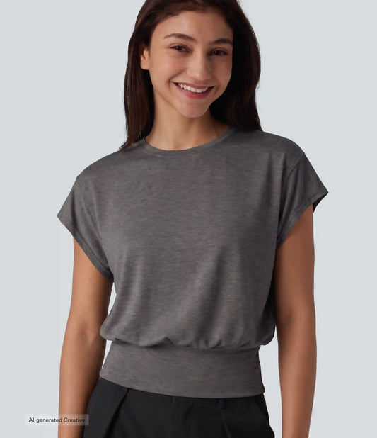 Round Neck Short Sleeve Ruched Casual T-Shirt