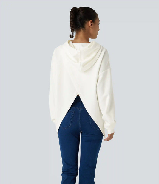 Hooded Drawstring Long Sleeve Kangaroo Pocket Crossover Casual Sweatshirt
