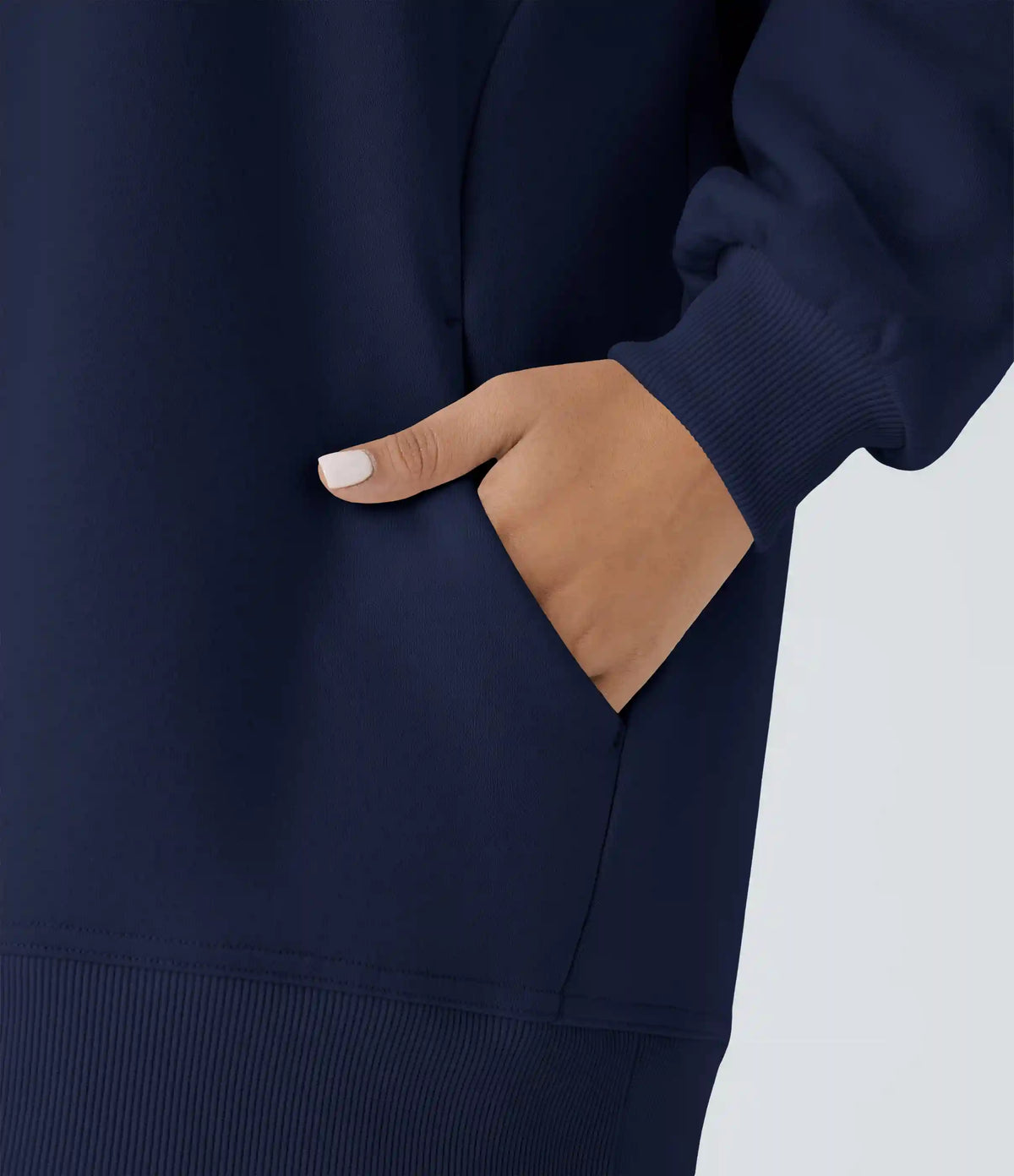 Round Neck Long Sleeve Pocket Oversize Fleece Casual Sweatshirt