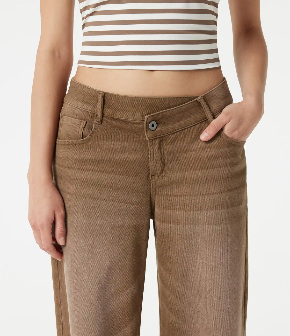 Halara Flex™ Asymmetric Low Rise Wide Leg Colorful Washed Casual Jeans with Pockets