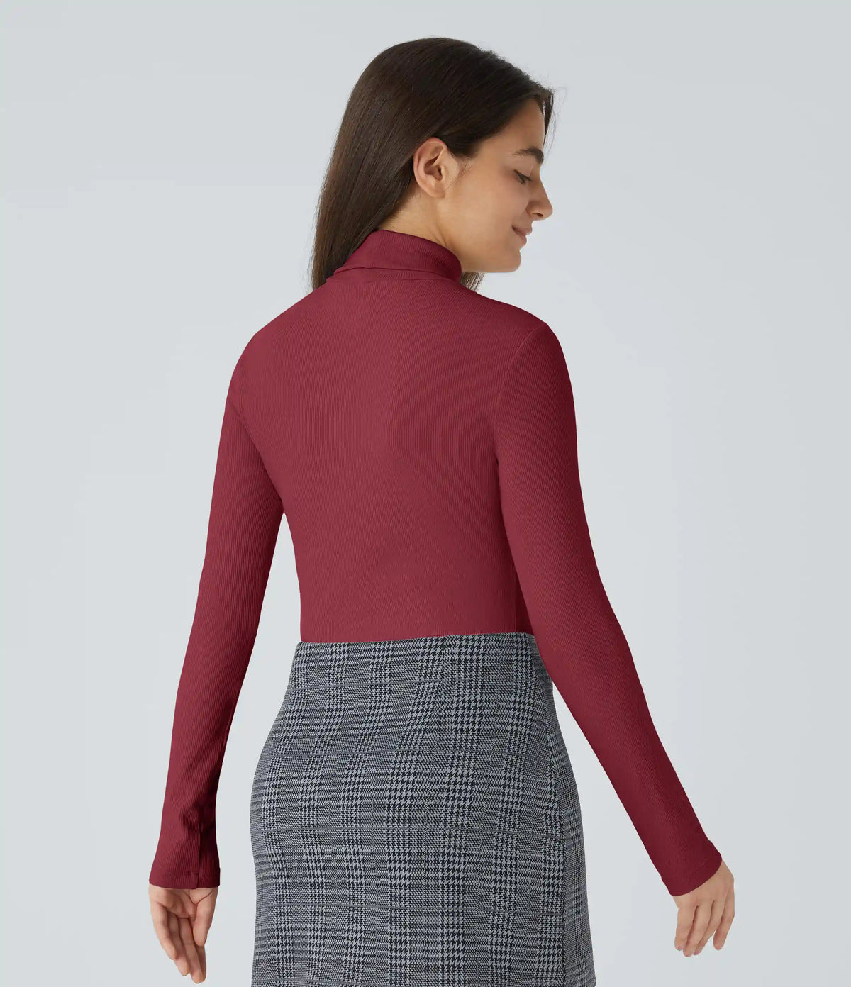 Ribbed Knit High Neck Long Sleeve Work Bodysuit