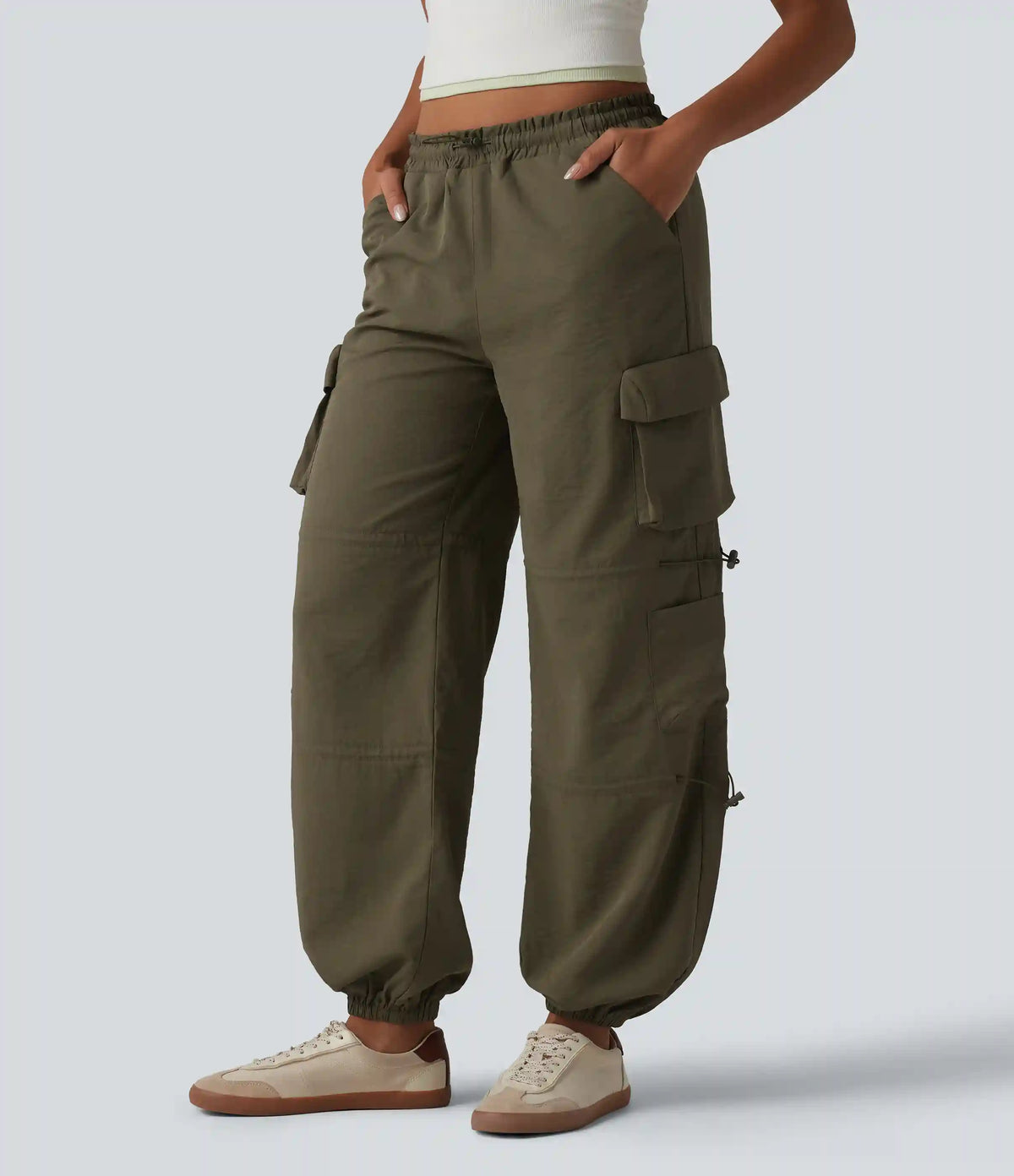 Mid Rise Adjustable Drawcord Casual Cargo Joggers with Pockets