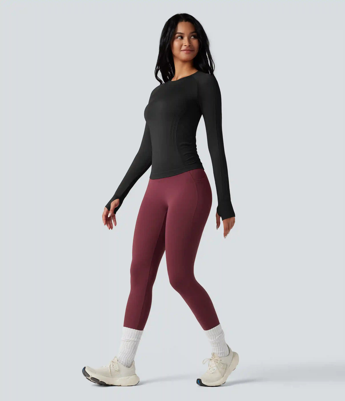OneForm Seamless Flow Round Neck Long Sleeve Thumb Hole Yoga Sports Top