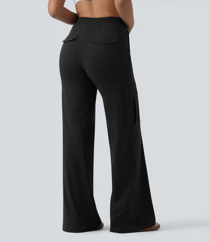 DayStretch V-Shaped High Waisted Wide Leg Casual Cargo Pants with Pockets