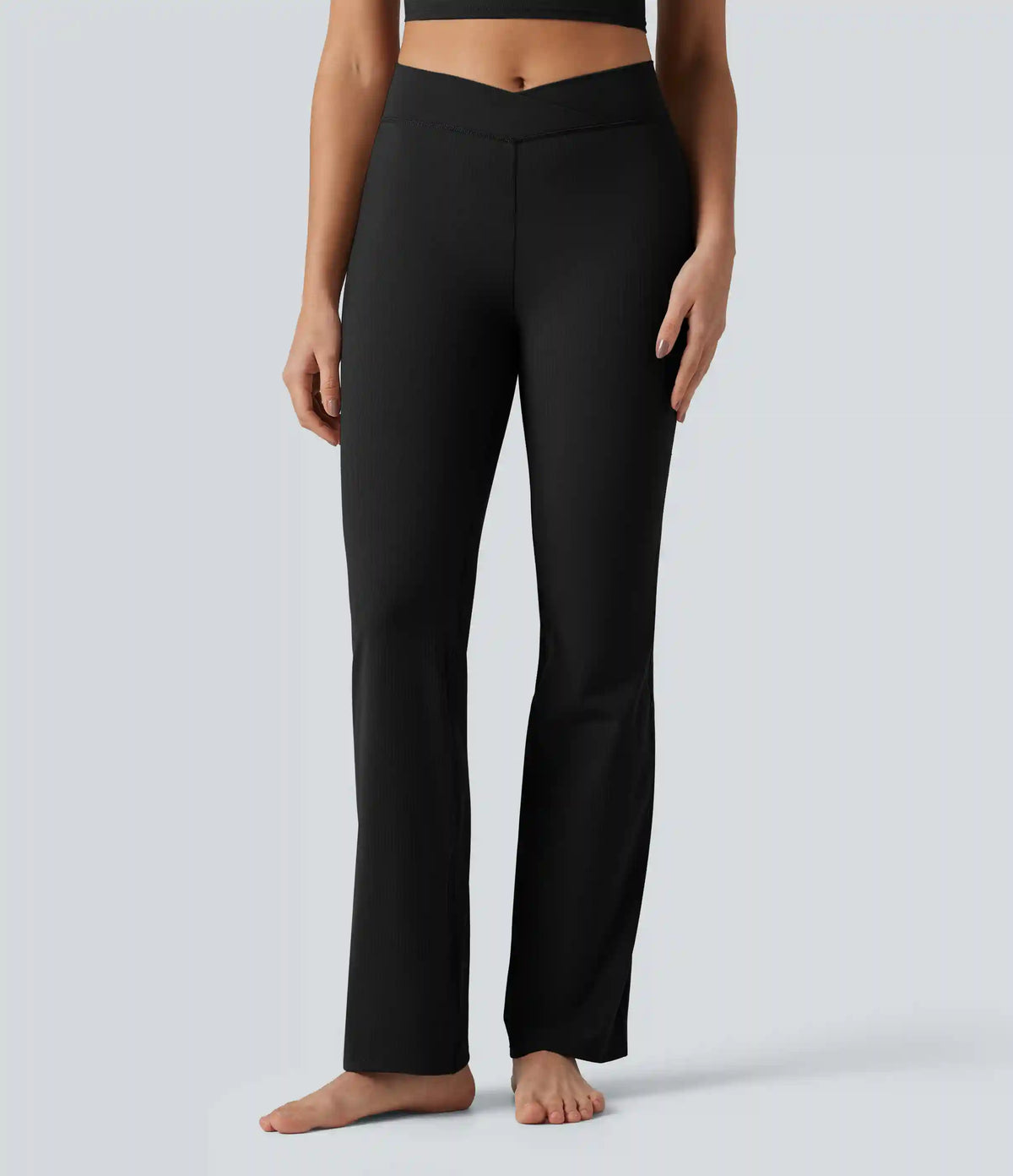 Halara UltraSculpt™ Ribbed High Waisted Crossover Flare Yoga Leggings with Pockets