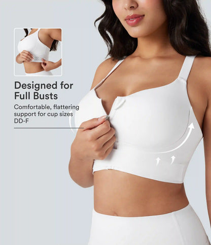 SpeedWave™ Medium Support Push Up Zipper Adjustable Buckle Quick Dry Running Sports Bra DD-F Cups