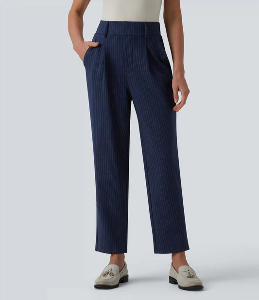 High Waisted Tapered Stripe Work Pants with Pockets