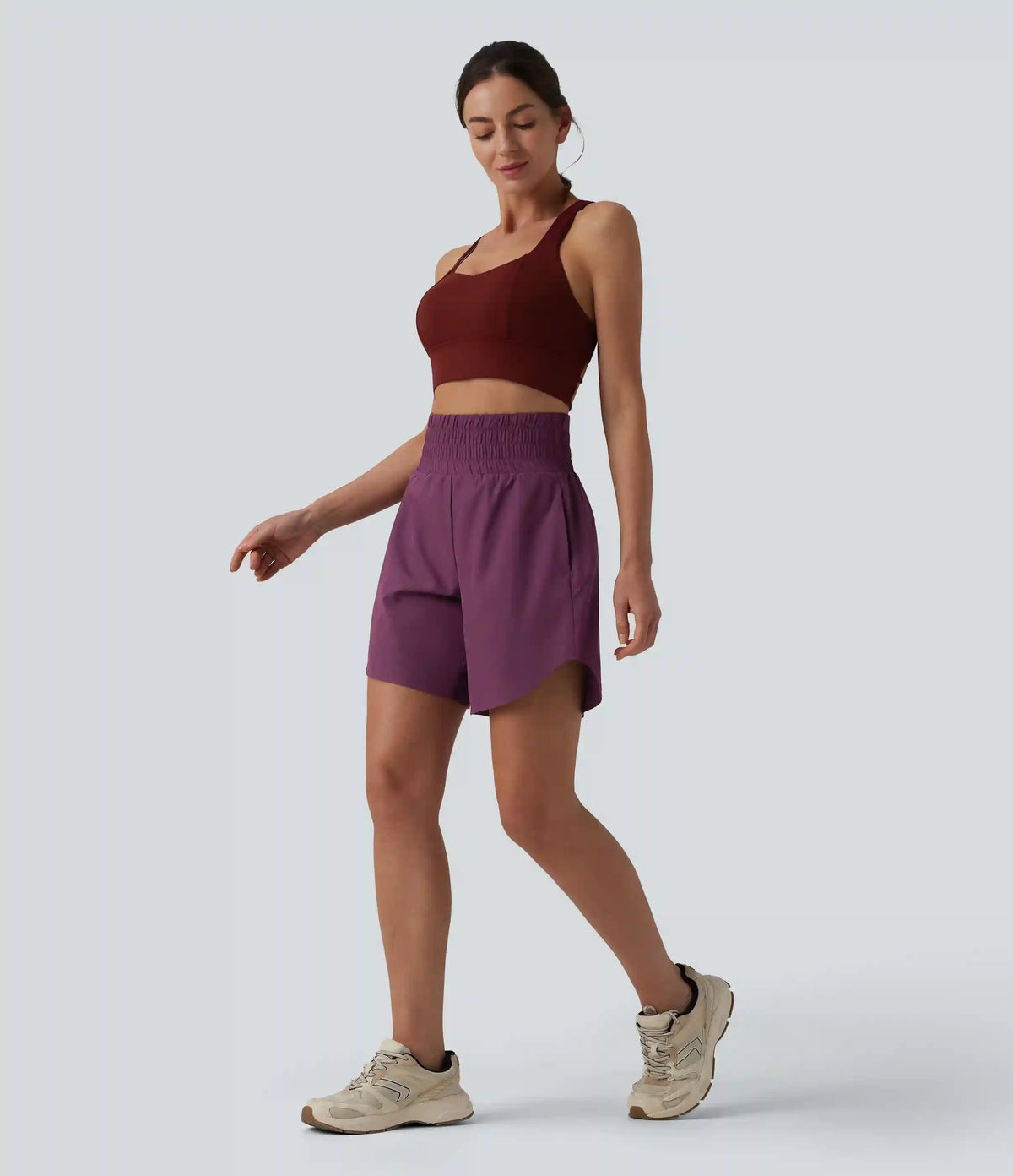 Breezeful™ High Waisted 2-in-1 Curved Hem Quick Dry Running Shorts 7" with Pockets