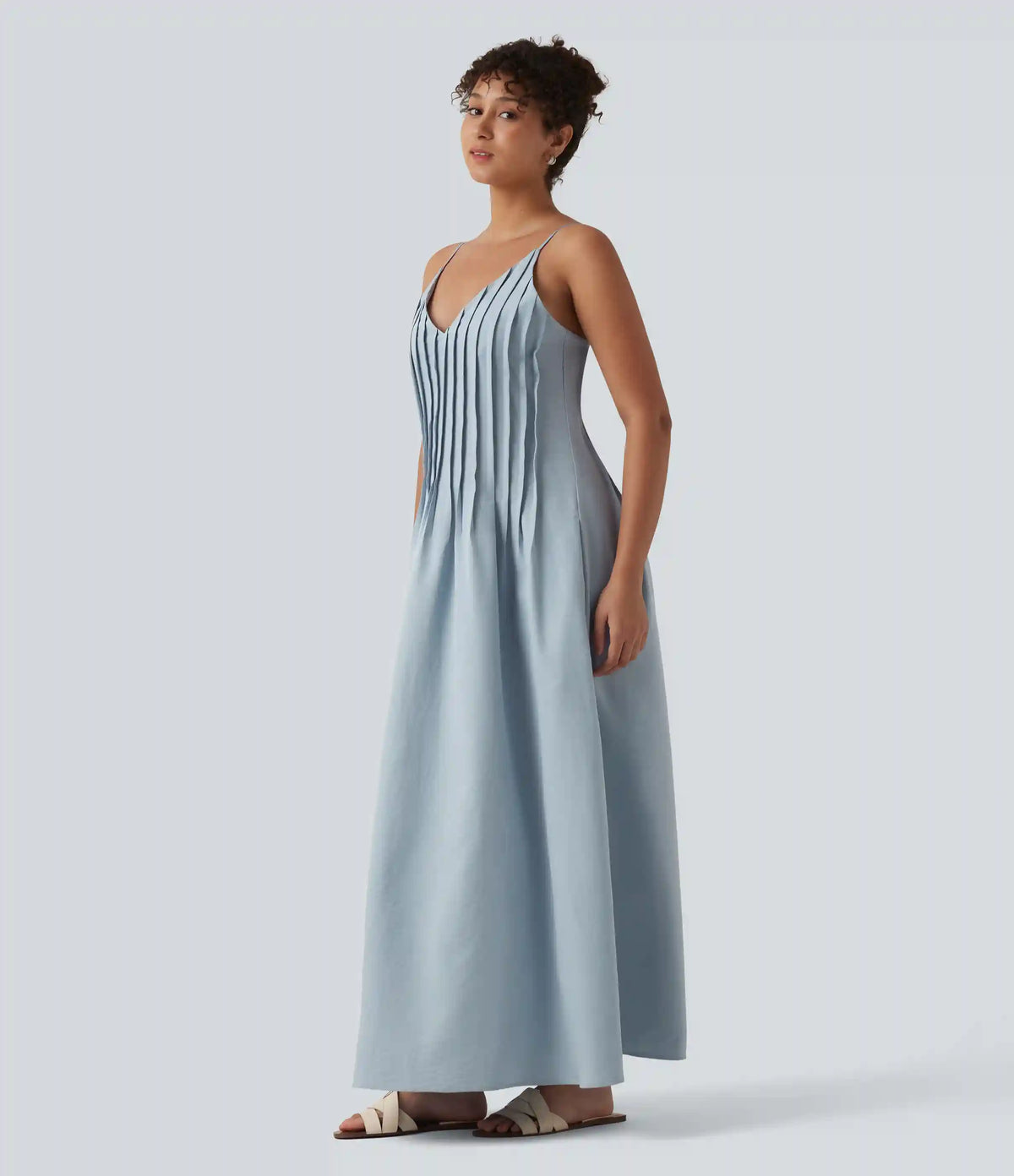 V Neck Maxi Slip Dress with Pockets