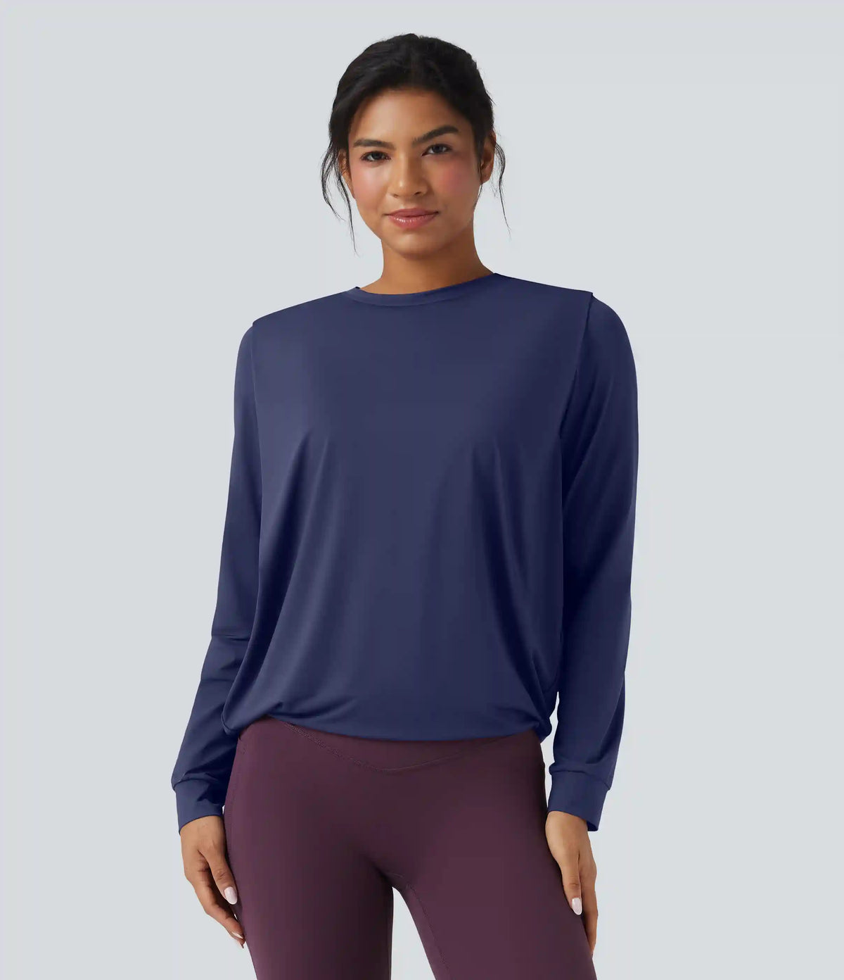 Round Neck Long Sleeve Ruched Yoga Sports Top-UPF50+