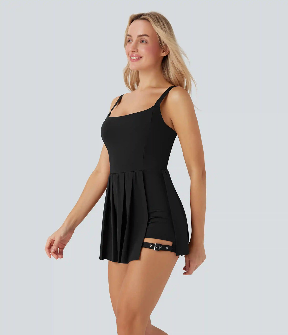 Breezeful™ Pleated Adjustable Buckle 2-in-1 Micro Mini Quick Dry Casual Slip Dress with Pocket-Easy Peezy