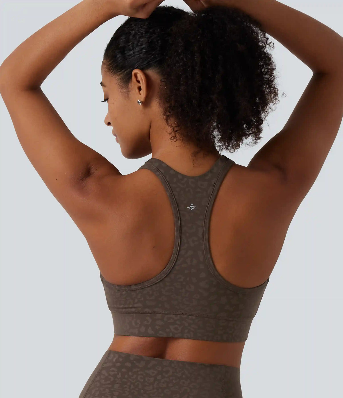 Medium Support V Neck Leopard Built-in Bra Racerback Training Sports Bra