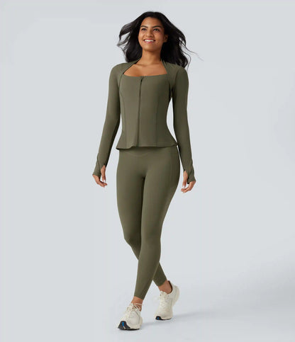 Halara UltraSculpt™ Push-Up Long Sleeve Thumb Hole Zipper Ruffle Hem Yoga Curvy Jacket