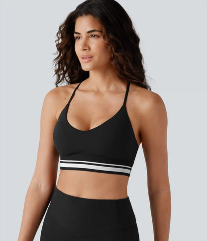 SoftlyZero™ Plush Light Support Crisscross Backless Color Block Stripes Built-in Bra Workout Sports Bra