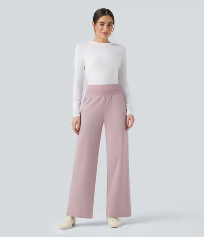 High Waisted Straight Leg Fleece Casual Pants with Pockets
