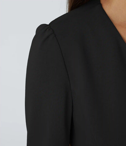 Round Neck Long Sleeve Decorative Button Slim Work Blazer