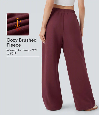 High-waisted Drawstring Fleece Casual Cotton Pants with Pockets