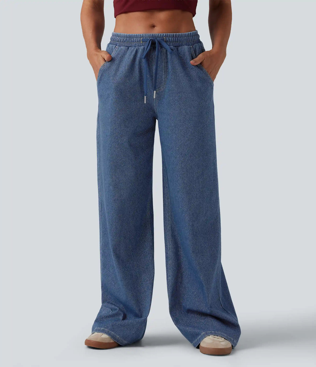 Halara Flex™ Low Rise Drawstring Wide Leg Silver Shine Casual Sweatpants Jeans with Pockets