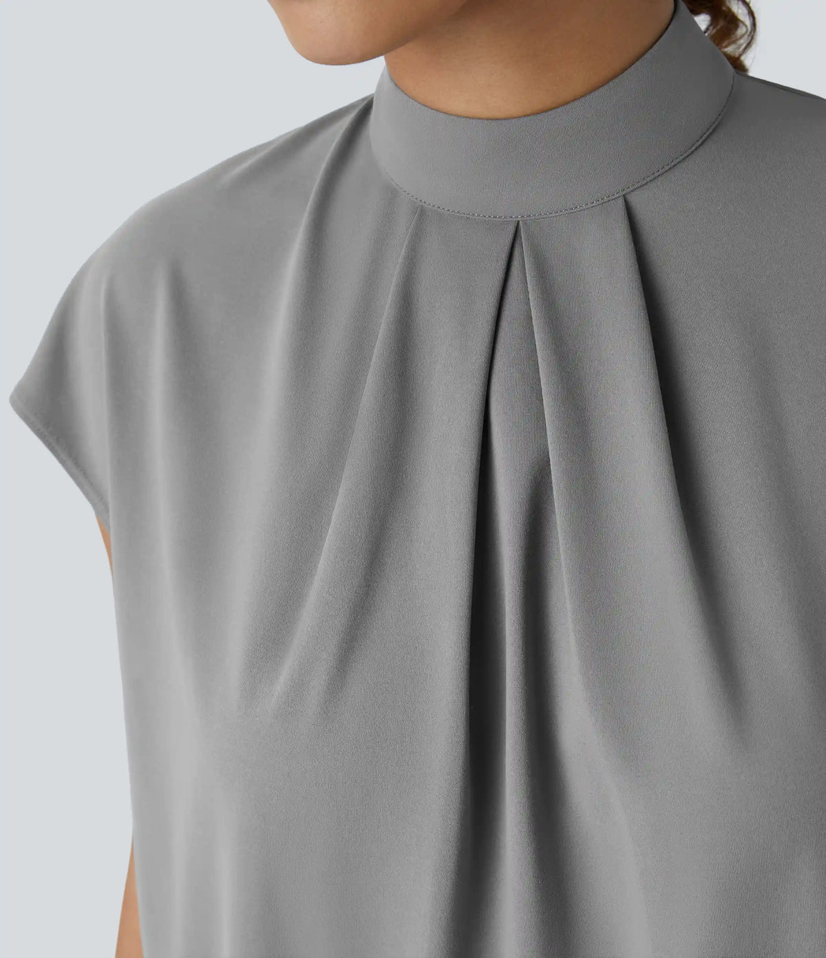 Stand Collar Back Cap Sleeve Work Blouse