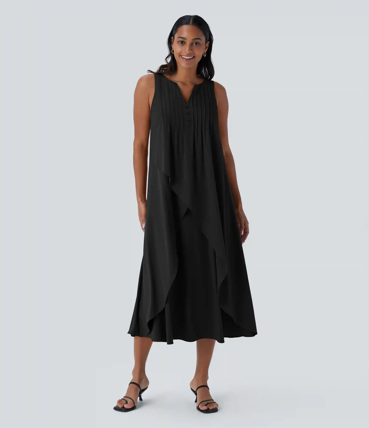 Breezeful™ V Neck Sleeveless Layered Flowy Quick Dry Midi Casual Dress