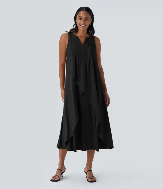 Breezeful™ V Neck Sleeveless Layered Flowy Quick Dry Midi Casual Dress