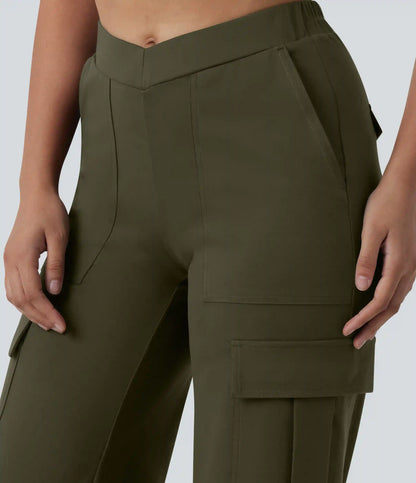 DayStretch V-Shaped High Waisted Wide Leg Casual Cargo Pants with Pockets