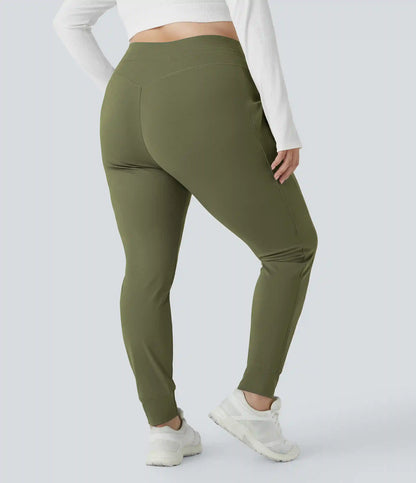 SoftlyZero™ Plush High Waisted Drawstring Pocket Plain Full Length Plus Size Joggers
