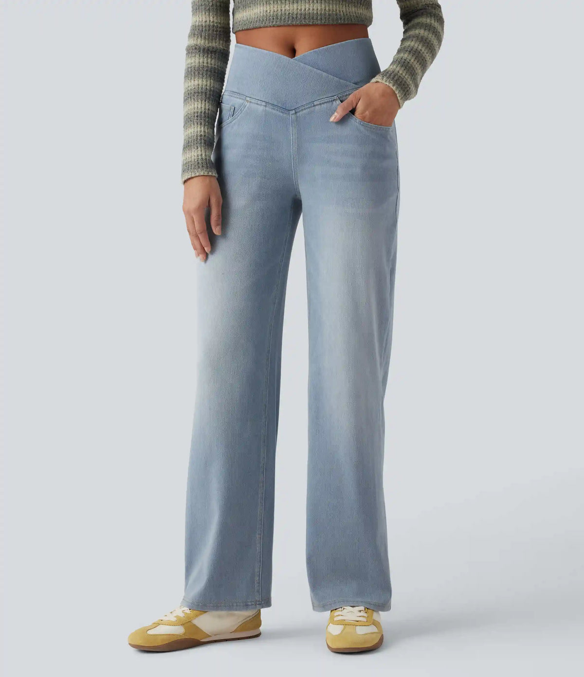 Halara Flex™ Crossover High Waisted Tummy Control Casual Straight Leg Jeans with Pockets