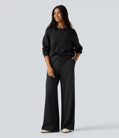 Mid Rise Drawstring Baggy Quick Dry Fleece Casual Sweatpants with Pockets-UPF40+