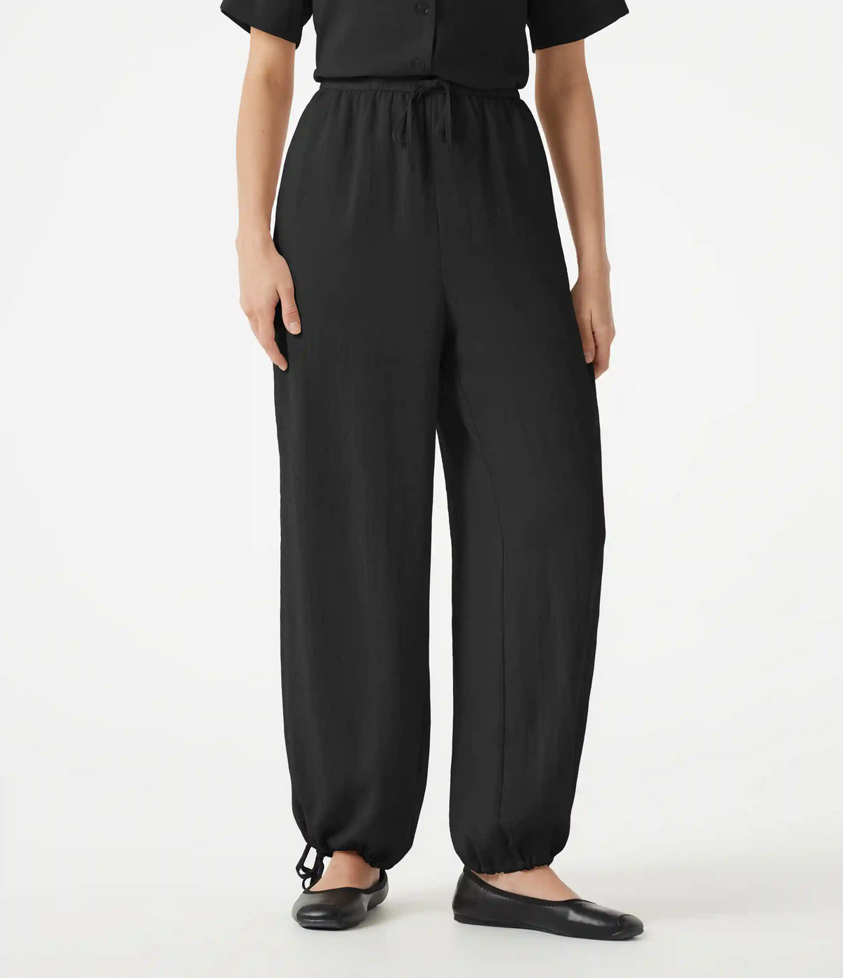 High-waisted Drawstring 2-in-1 Work Linen-Blend Barrel Leg Pants with Pockets