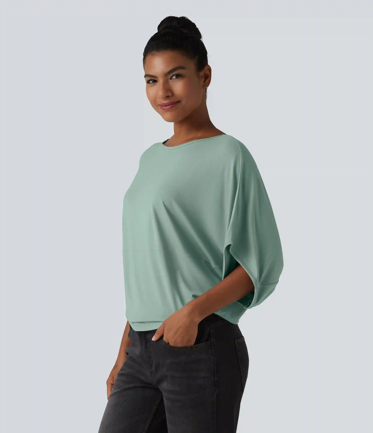 Round Neck Batwing Sleeve Relaxed Casual Top