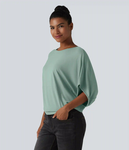 Round Neck Batwing Sleeve Relaxed Casual Top