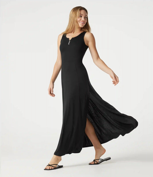 Notched Sleeveless Split Maxi Casual Flowy Dress