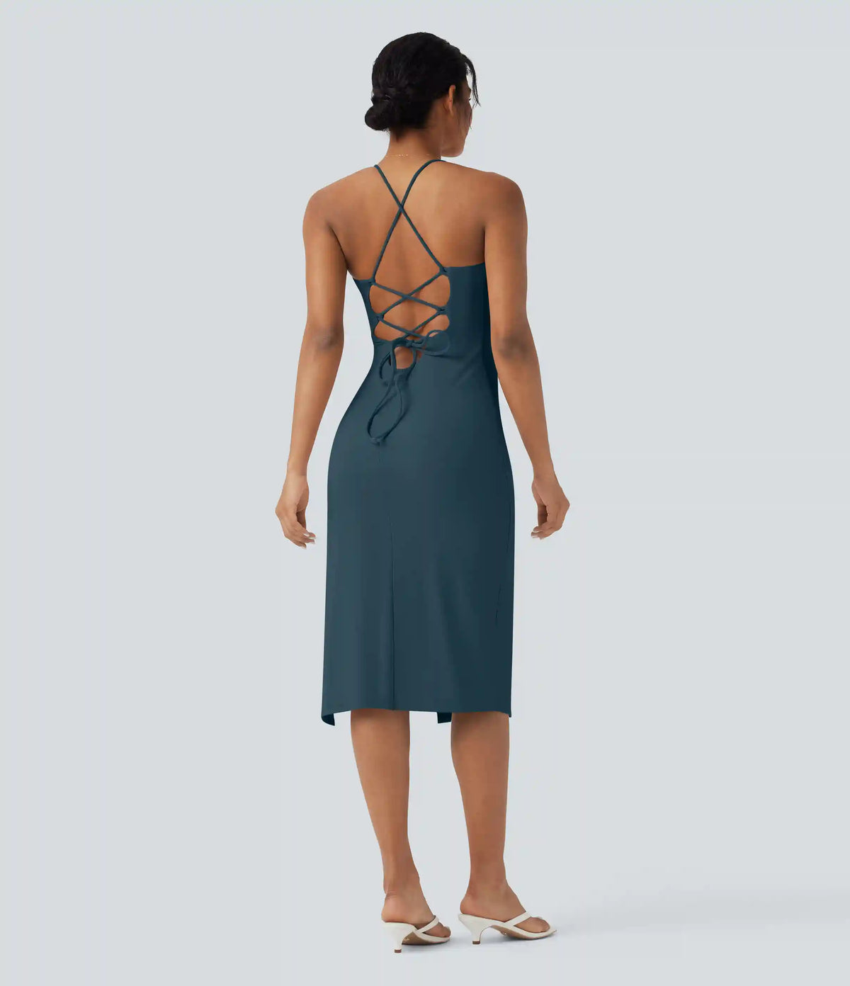 SoftlyZero™ Airy Crossover Ruched Lace Up Bodycon InstantCool Dress DD-F Cups