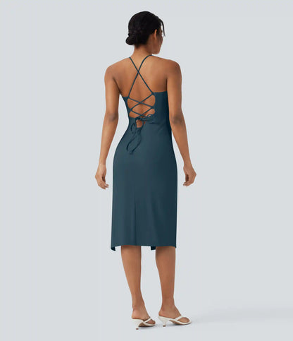 SoftlyZero™ Airy Crossover Ruched Lace Up Bodycon InstantCool Dress DD-F Cups