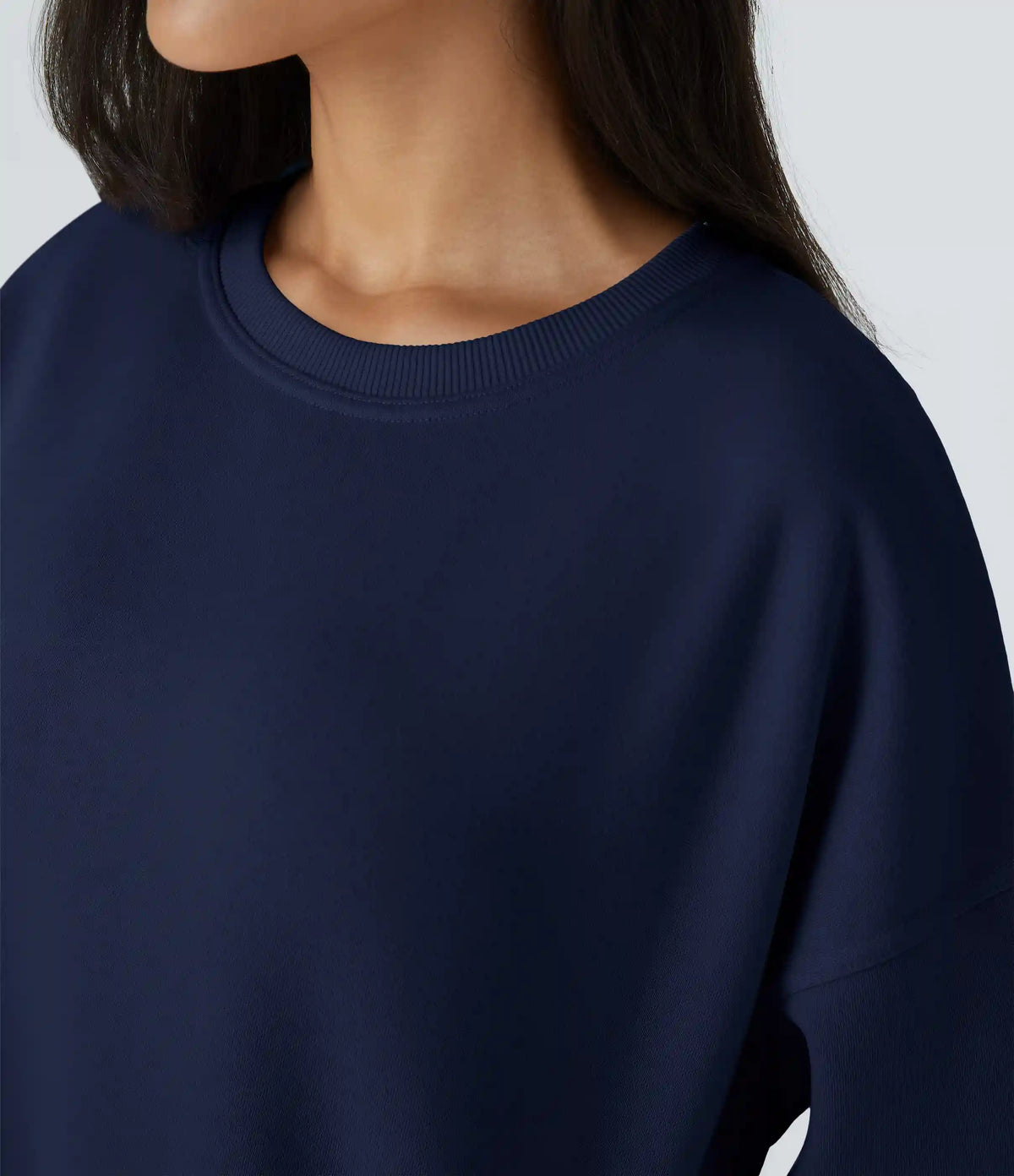 Round Neck Long Sleeve Pocket Oversize Fleece Casual Sweatshirt