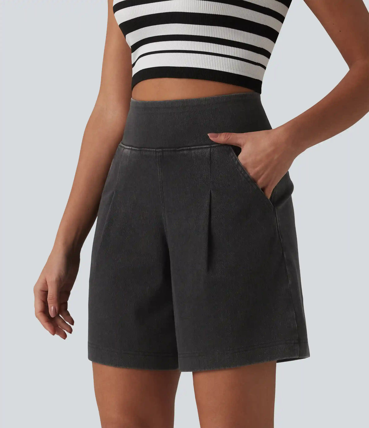 Halara Flex™ High Waisted Denim Casual Baggy Bermuda Shorts 7'' with Pockets
