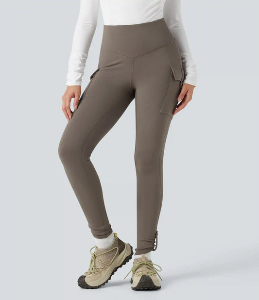 High Waisted Tummy Control Fleece Hiking Leggings with Pockets