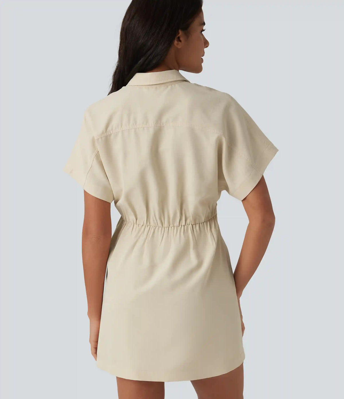 Short Sleeve Mini Work Shirt Dress with Pocket