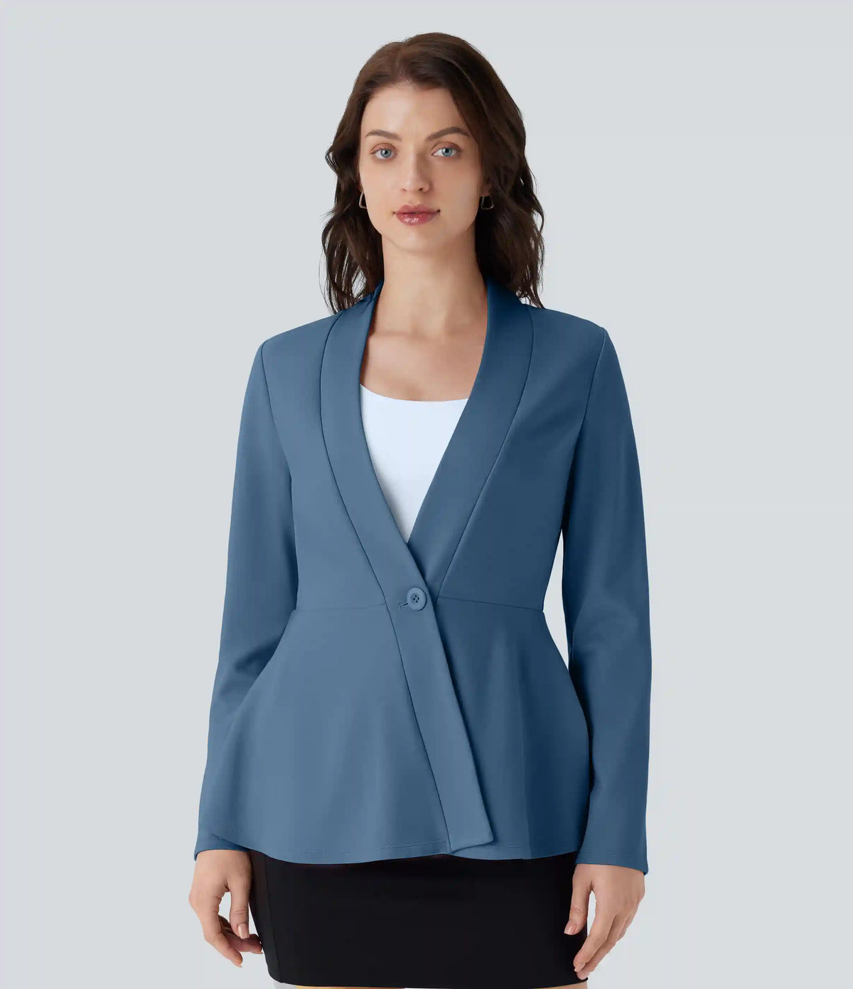 V Neck Single Front Work Peplum Jacket