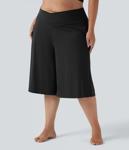 SoftlyZero™ Airy Crossover High Waisted Wide Leg InstantCool Yoga Pedal Pusher Plus Size Pants with Pockets