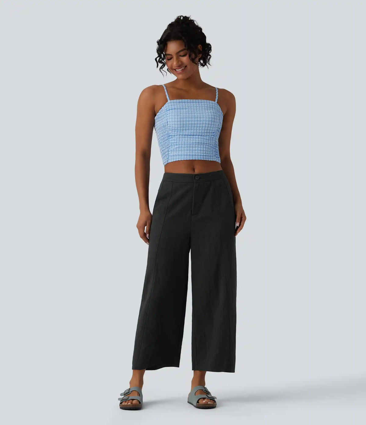 Mid Rise Casual Barrel Leg Baggy Pants with Pockets