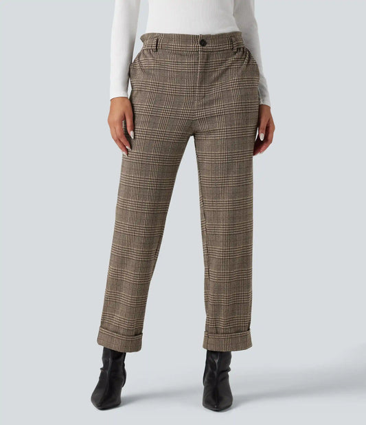 Halara Flex™ High Waisted Straight Leg Houndstooth Plaid Work Pants with Pockets