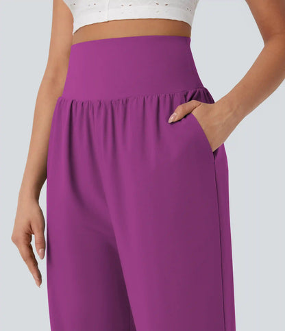 Breezeful™ High Waisted Tummy Control Hem Quick Dry Capri Pants with Pockets
