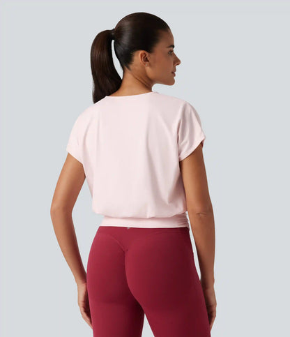 SoftlyZero™ Plush Round Neck Short Sleeve Ruched Boxy Yoga Sports Top