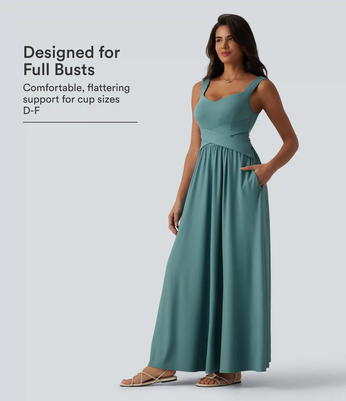 Built-in Bra Flowy Maxi Casual Dress with Pockets DD-F
