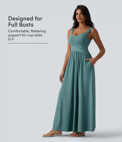 Built-in Bra Flowy Maxi Casual Dress with Pockets DD-F