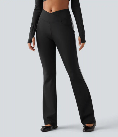 DayStretch High Waisted Crossover Tummy Control Side Stripe Bootcut Casual Pants with Pockets